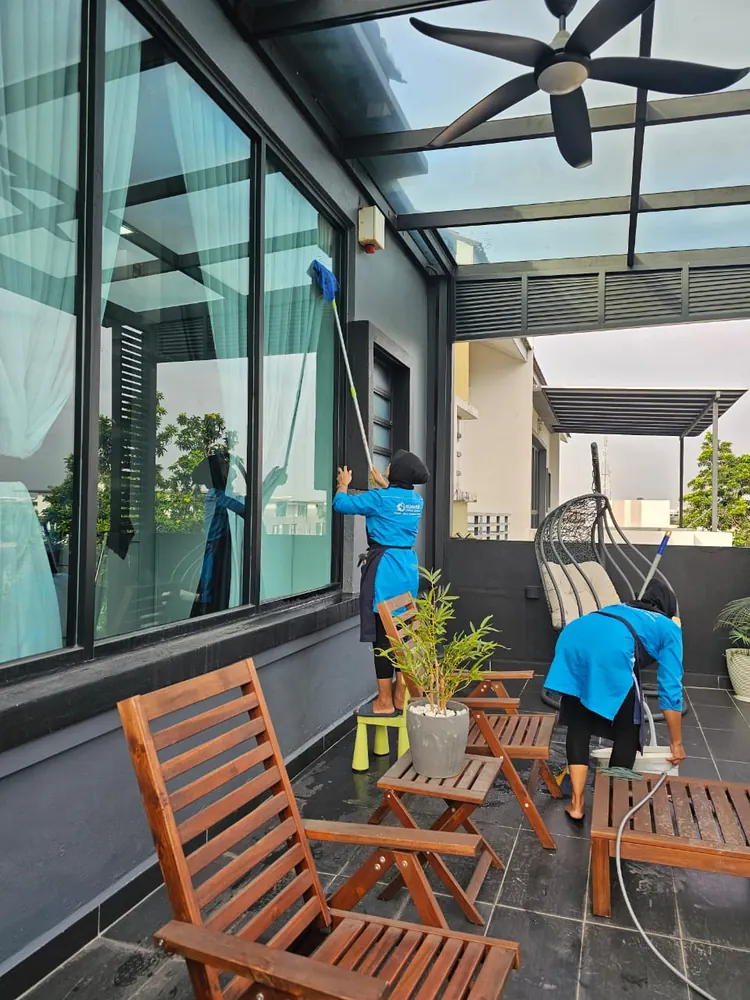 Glass panels on a covered patio